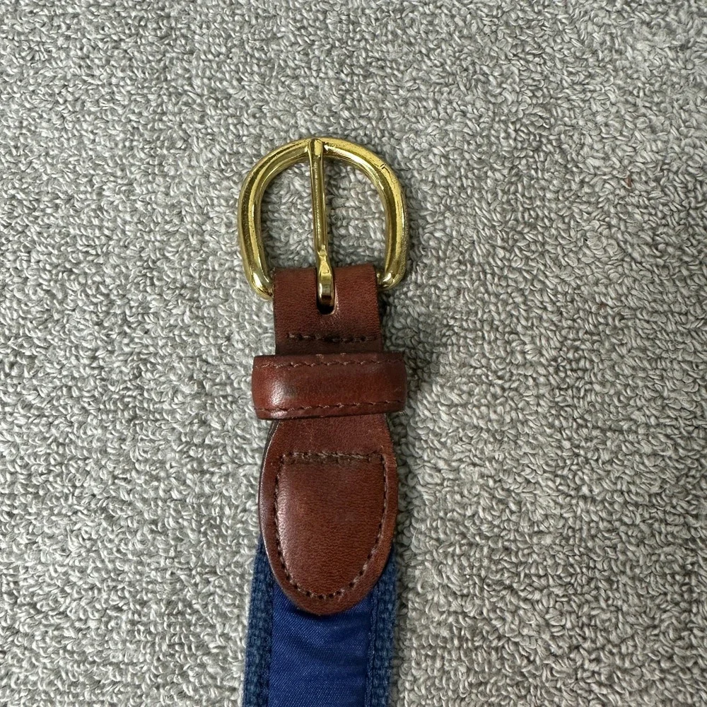Barrons-Hunter Navy Canvas Brown Leather Surcingle Belt Brass Buckle Made in USA